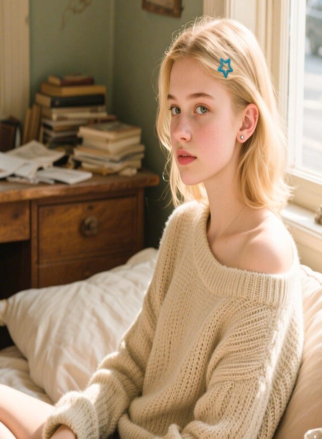 ايلان مجموعة إيلان من 64 قطعة من مشابك الشعر الصغيرة على شكل نجمة للنساء والفتيات، مشابك شعر لطيفة للنساء ذوات الشعر الناعم والخفيف (أزرق داكن) - Image 5